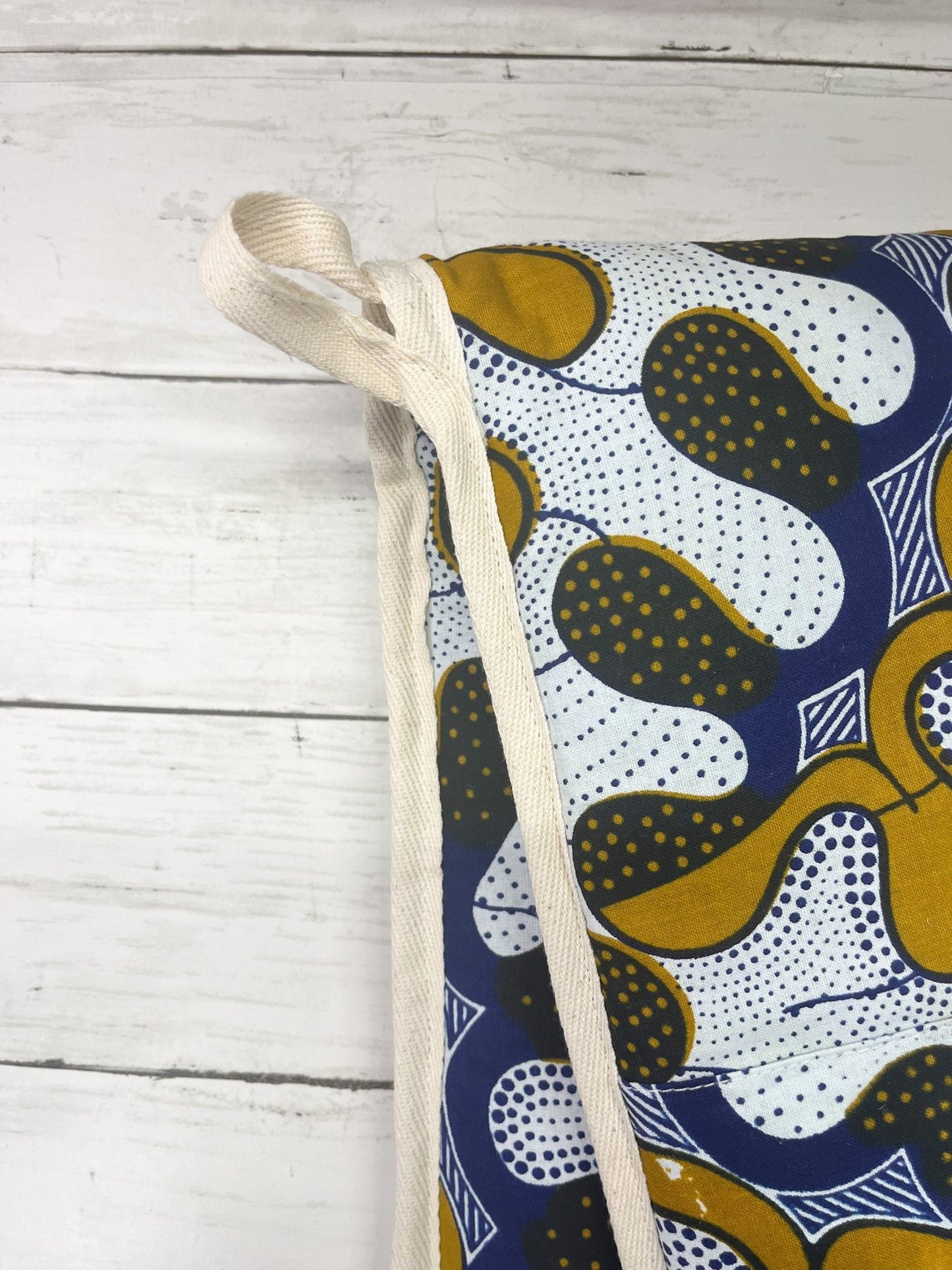 Ankara Oven Mitt | Double Oven Mitt | Beige/White Print - AmayiUK