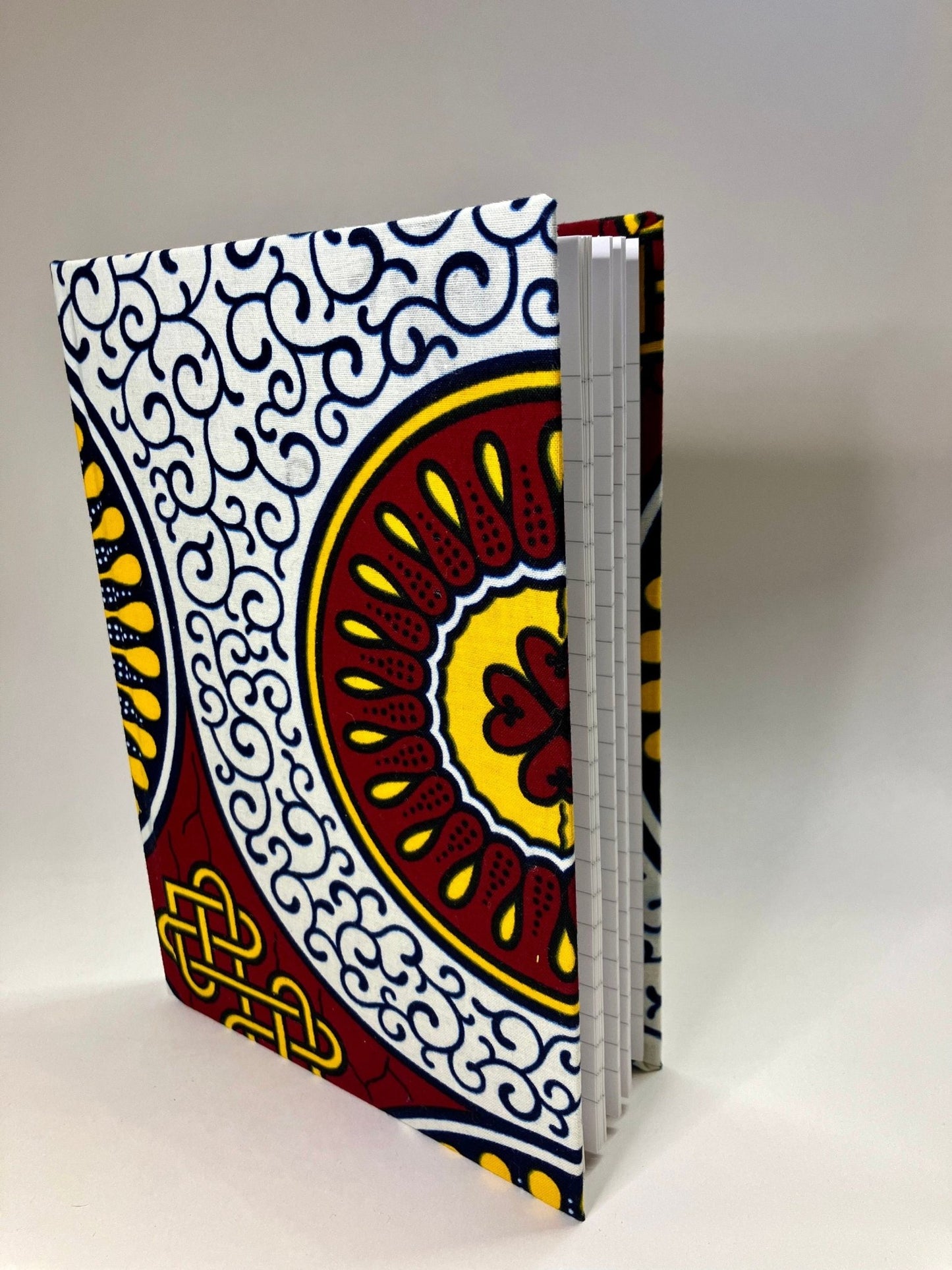 Fabric Covered Notebook | African Print Notebook | A5 Journal | Red & White - AmayiUK