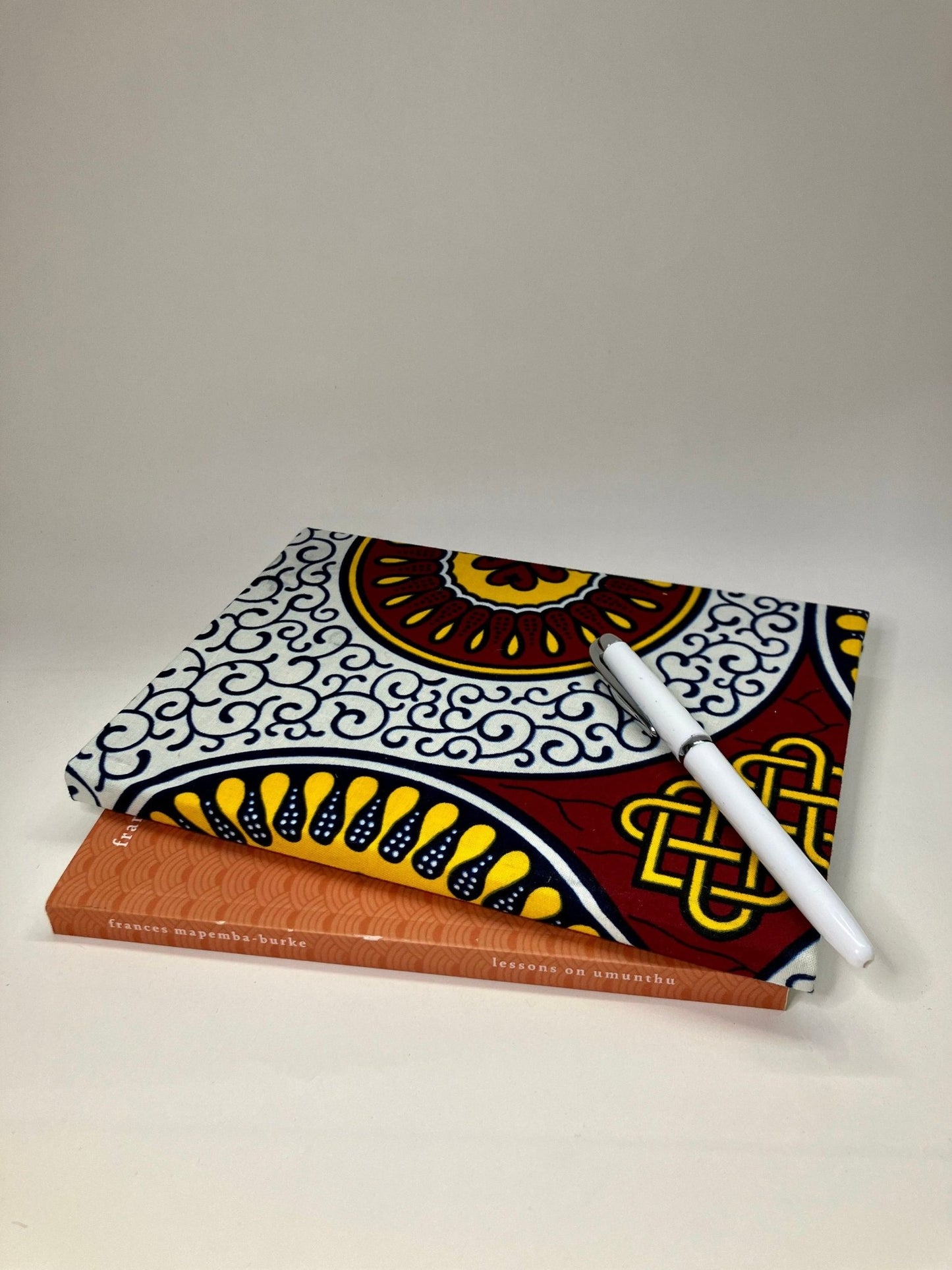 Fabric Covered Notebook | African Print Notebook | A5 Journal | Red & White - AmayiUK