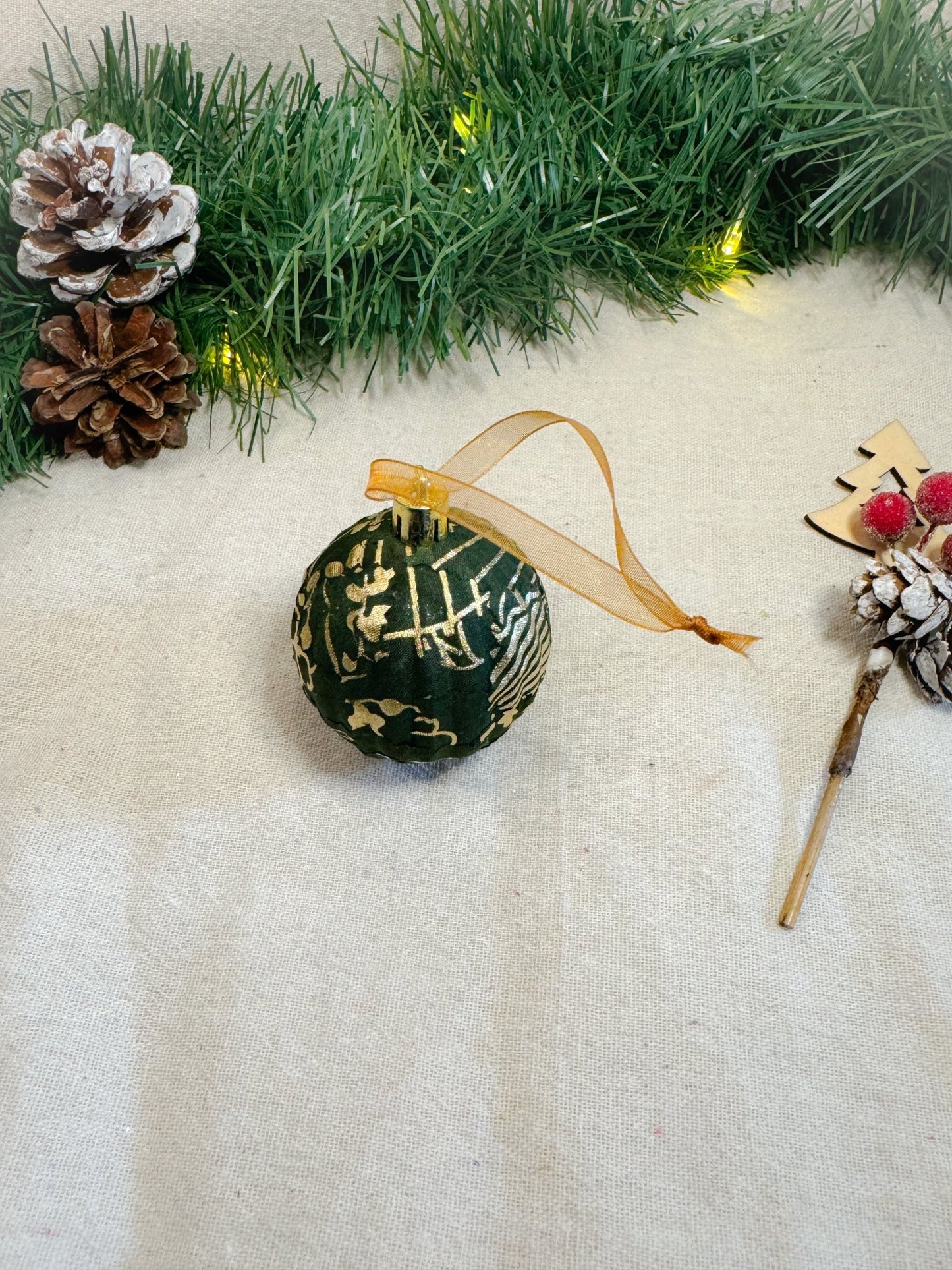 Green Print Christmas Baubles - AmayiUK