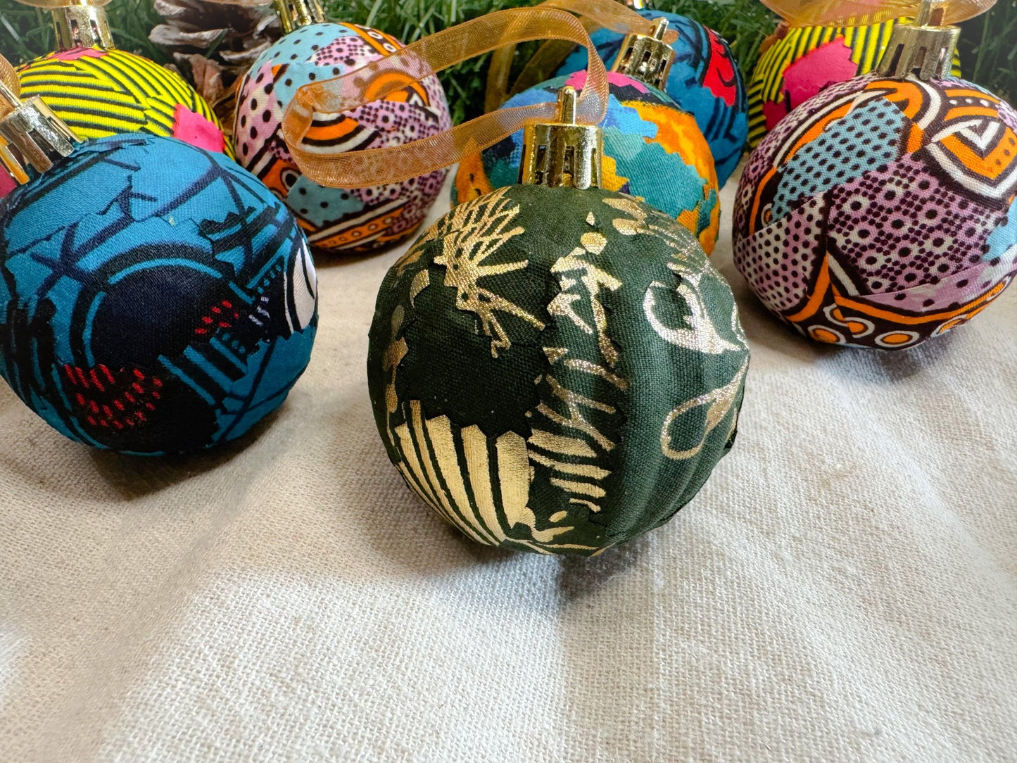 Green Print Christmas Baubles - AmayiUK