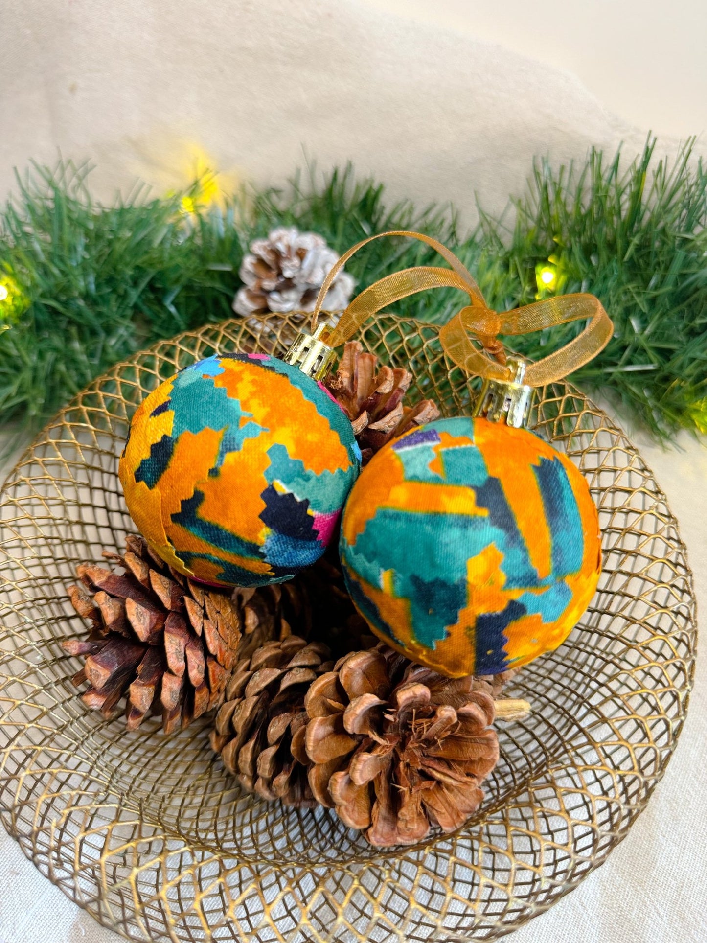 Multicoloured Print Christmas Baubles - AmayiUK