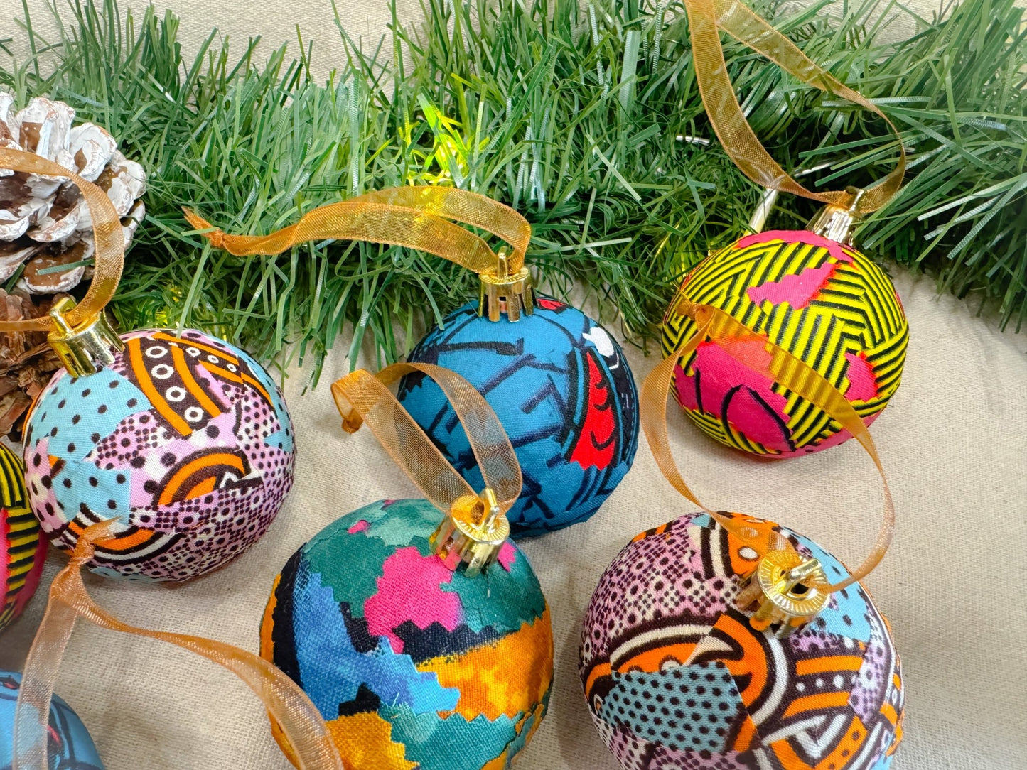 Multicoloured Print Christmas Baubles - AmayiUK