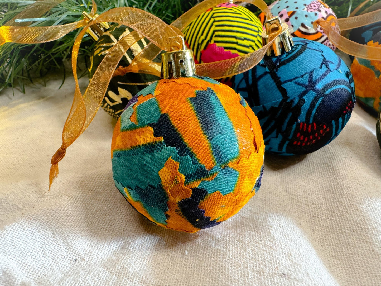 Multicoloured Print Christmas Baubles - AmayiUK