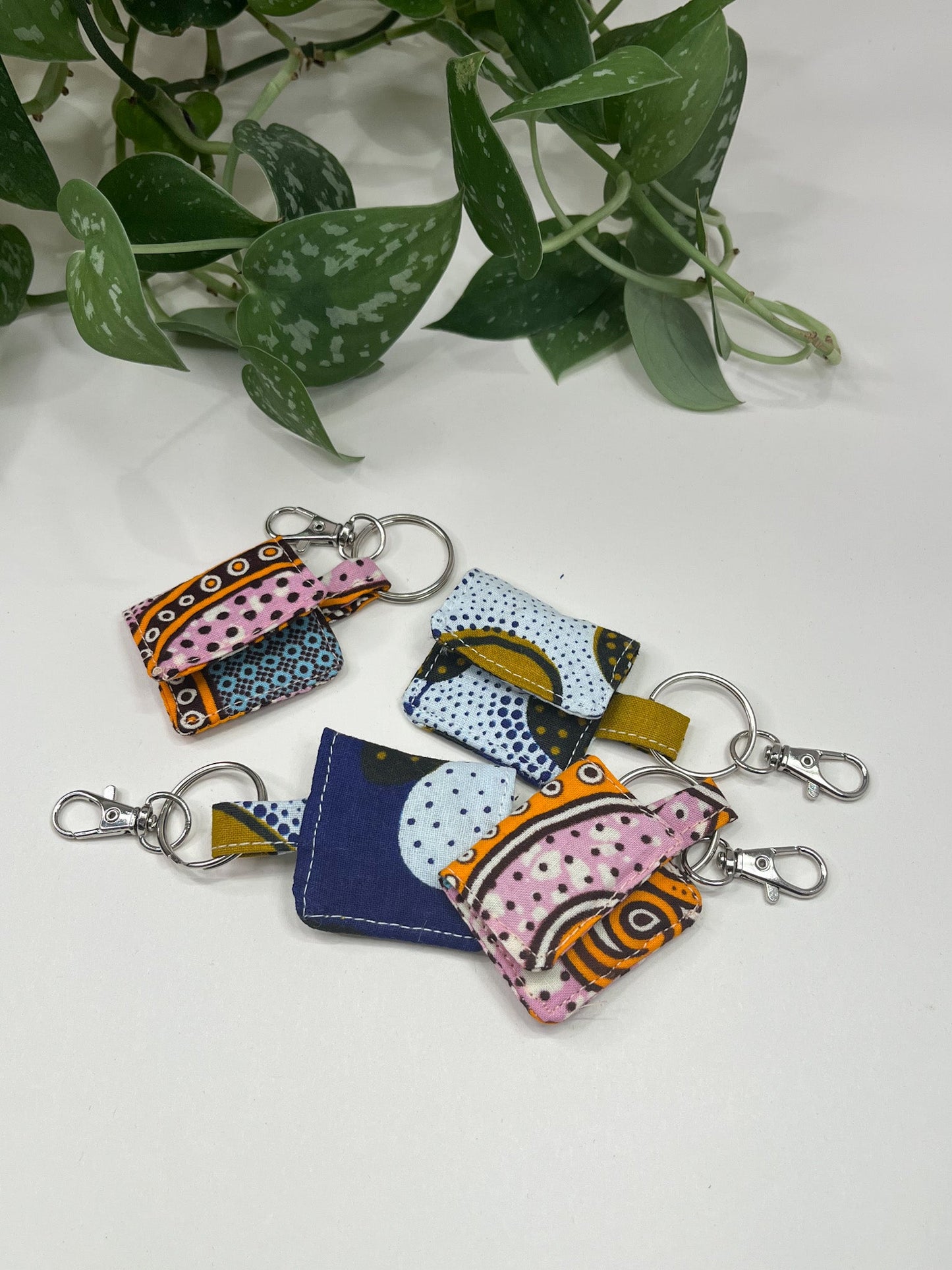 Pink/Blue Print African Print Coin Keyring - AmayiUK