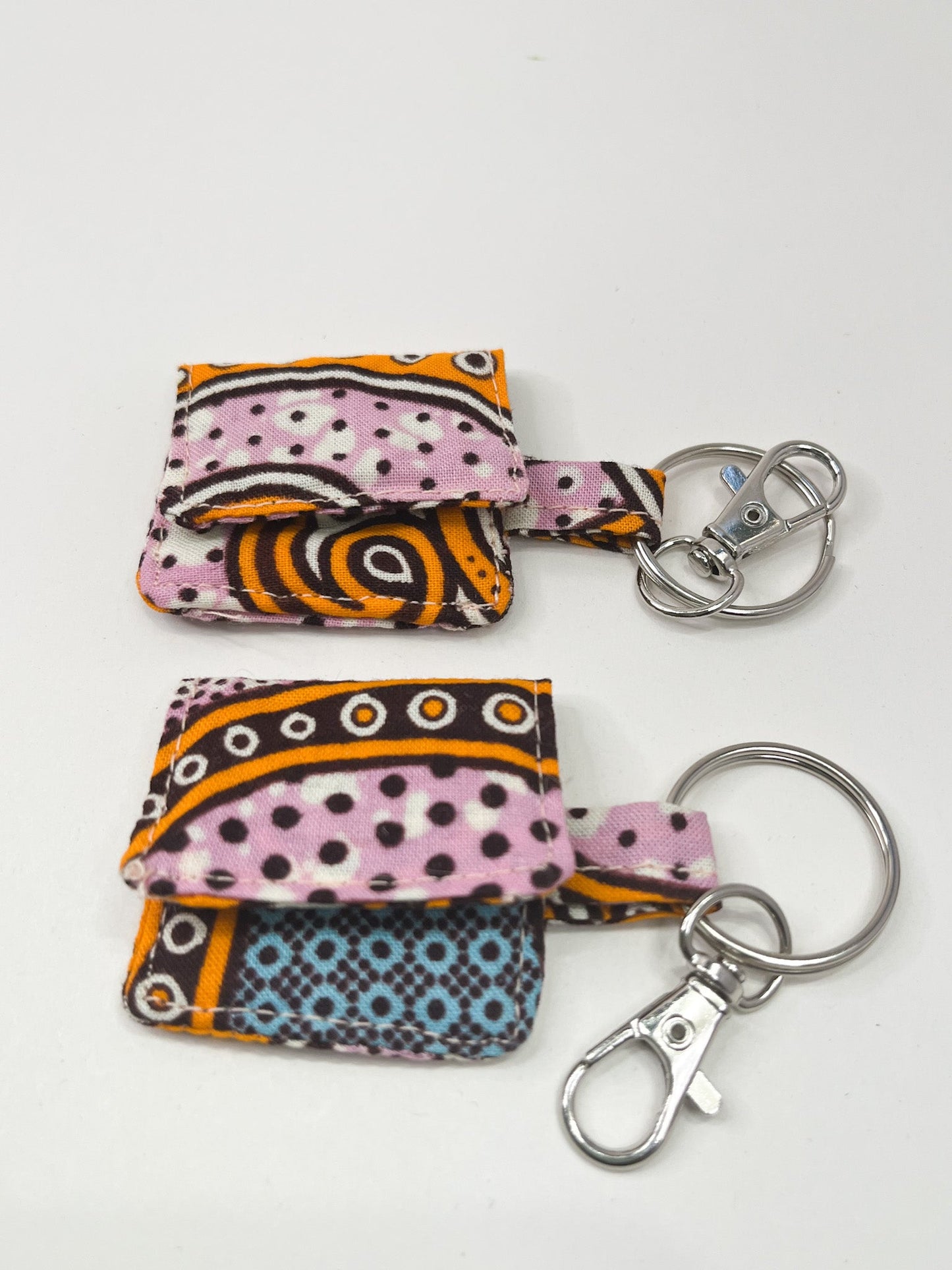 Pink/Blue Print African Print Coin Keyring - AmayiUK