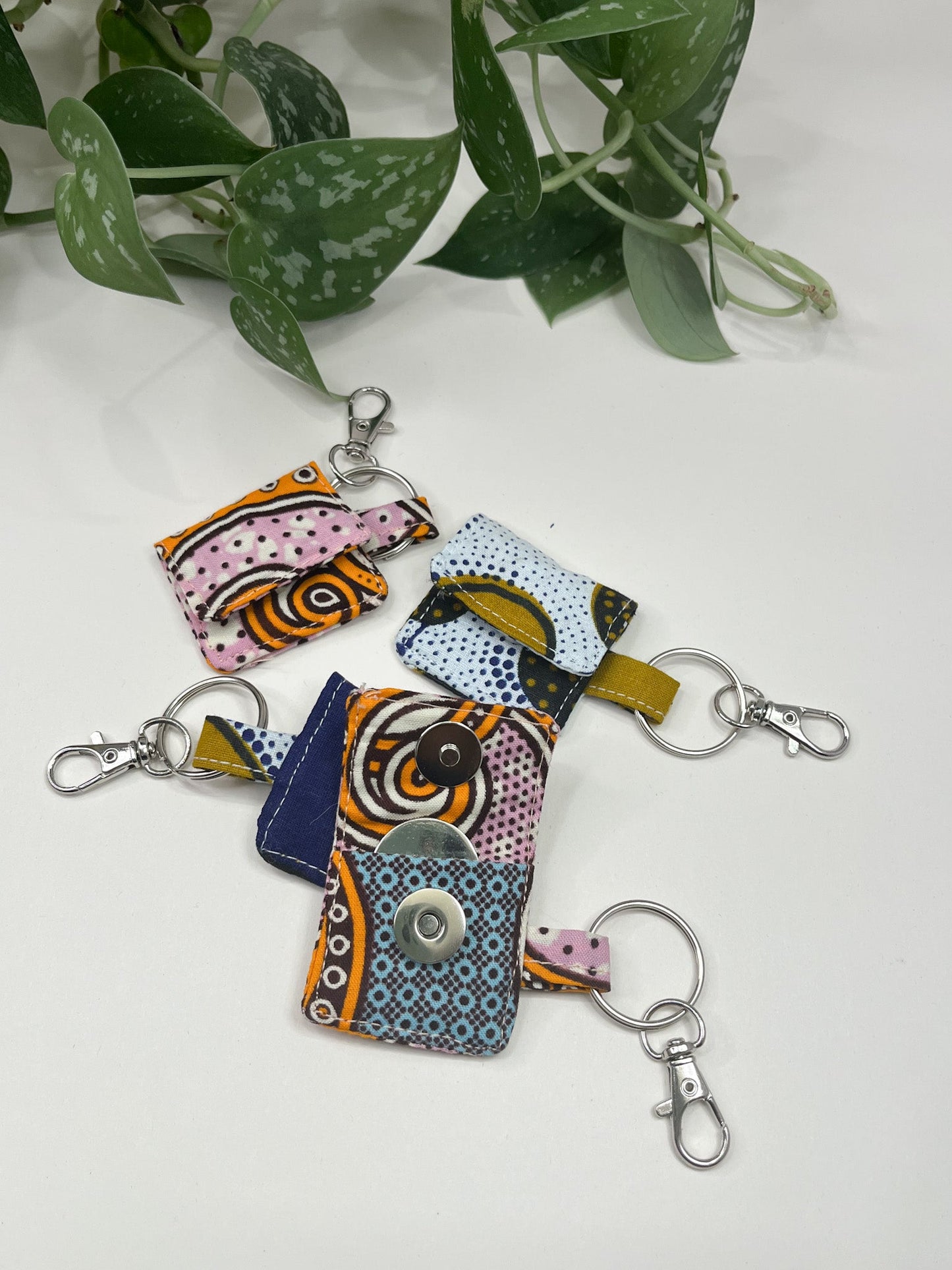 Pink/Blue Print African Print Coin Keyring - AmayiUK