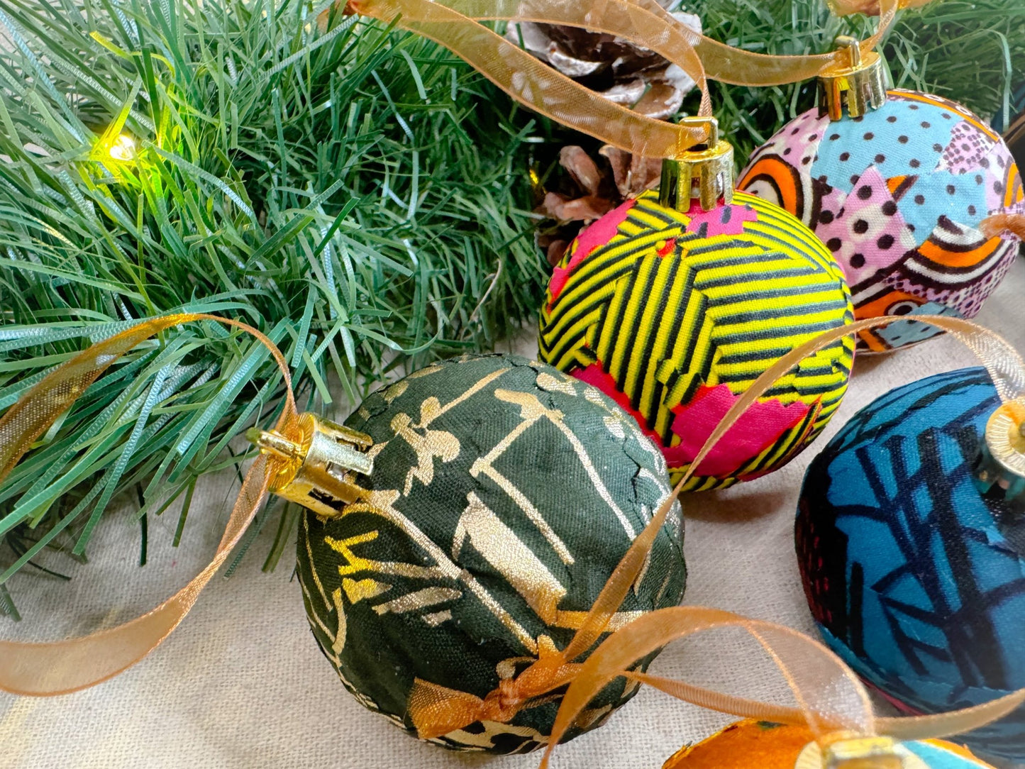Yellow and Pink Print Christmas Baubles - AmayiUK