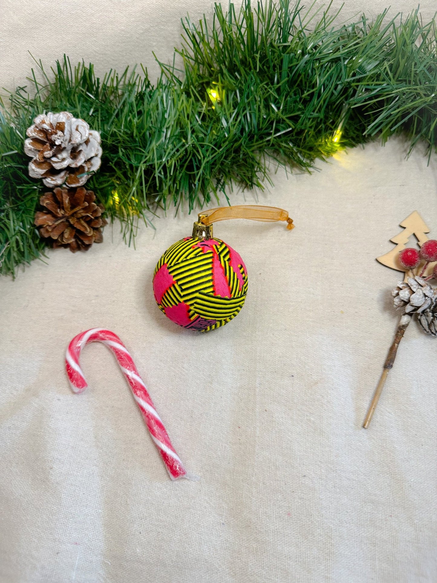 Yellow and Pink Print Christmas Baubles - AmayiUK